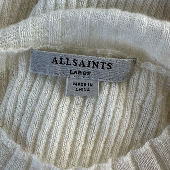 Allsaints Cream Ribbed Design Long Sleeve Round Neck Thin Light Sweater L - Picture 9 of 12